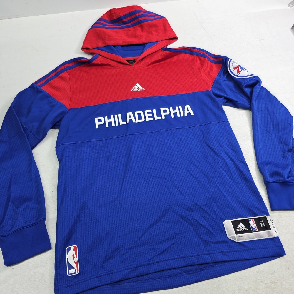 Adidas Philadelphia 76ers Hoodie Jersey Men's M Blue Red Pullover NBA Basketball - Picture 2 of 12